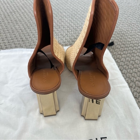 NWT Robert Clergerie Zinap Basket Woven Designer Block Heel Mule Gold Square Toe - Picture 4 of 5